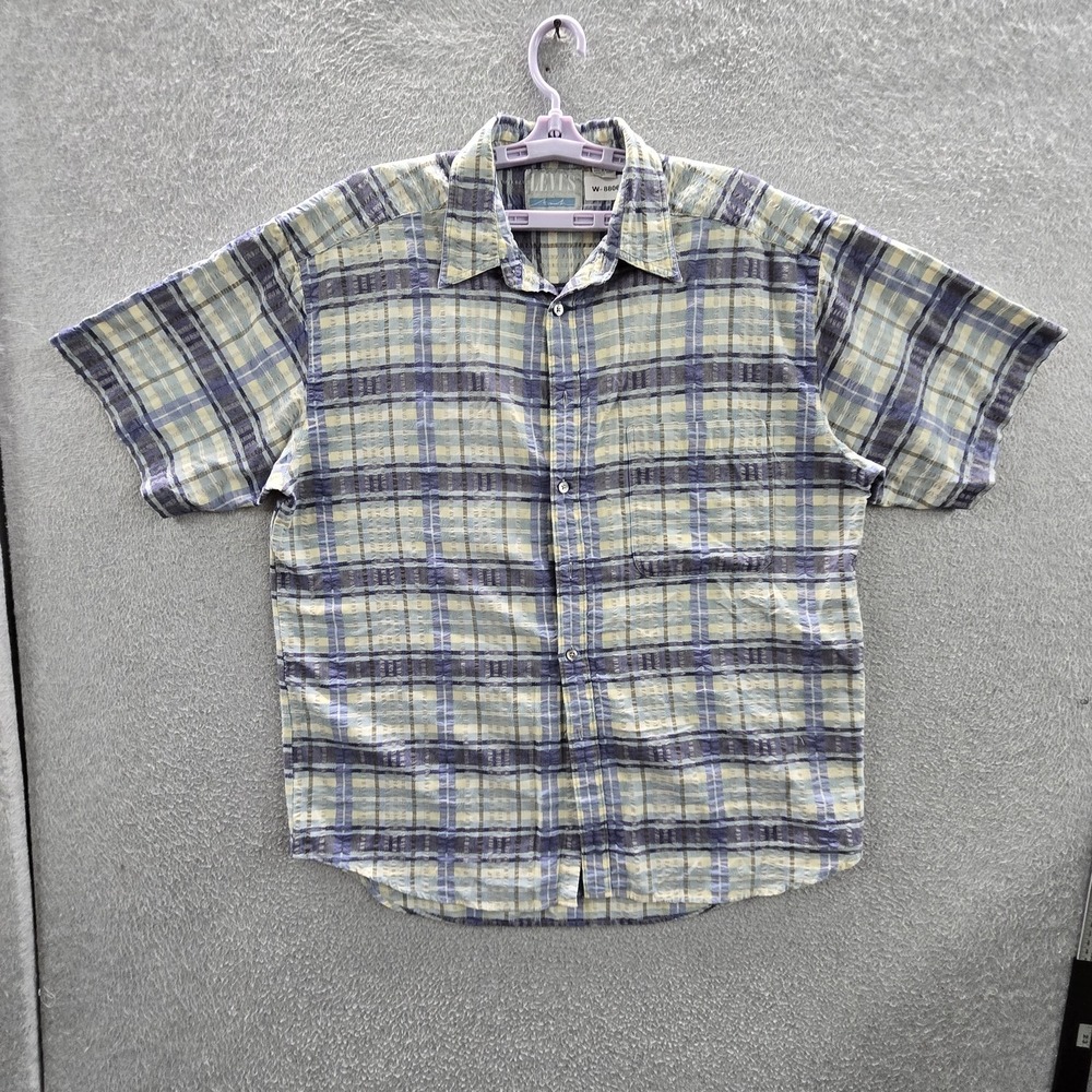 VINTAGE Levi's San Francisco Men Button Up Shirt L Blue Plaid 90s USA